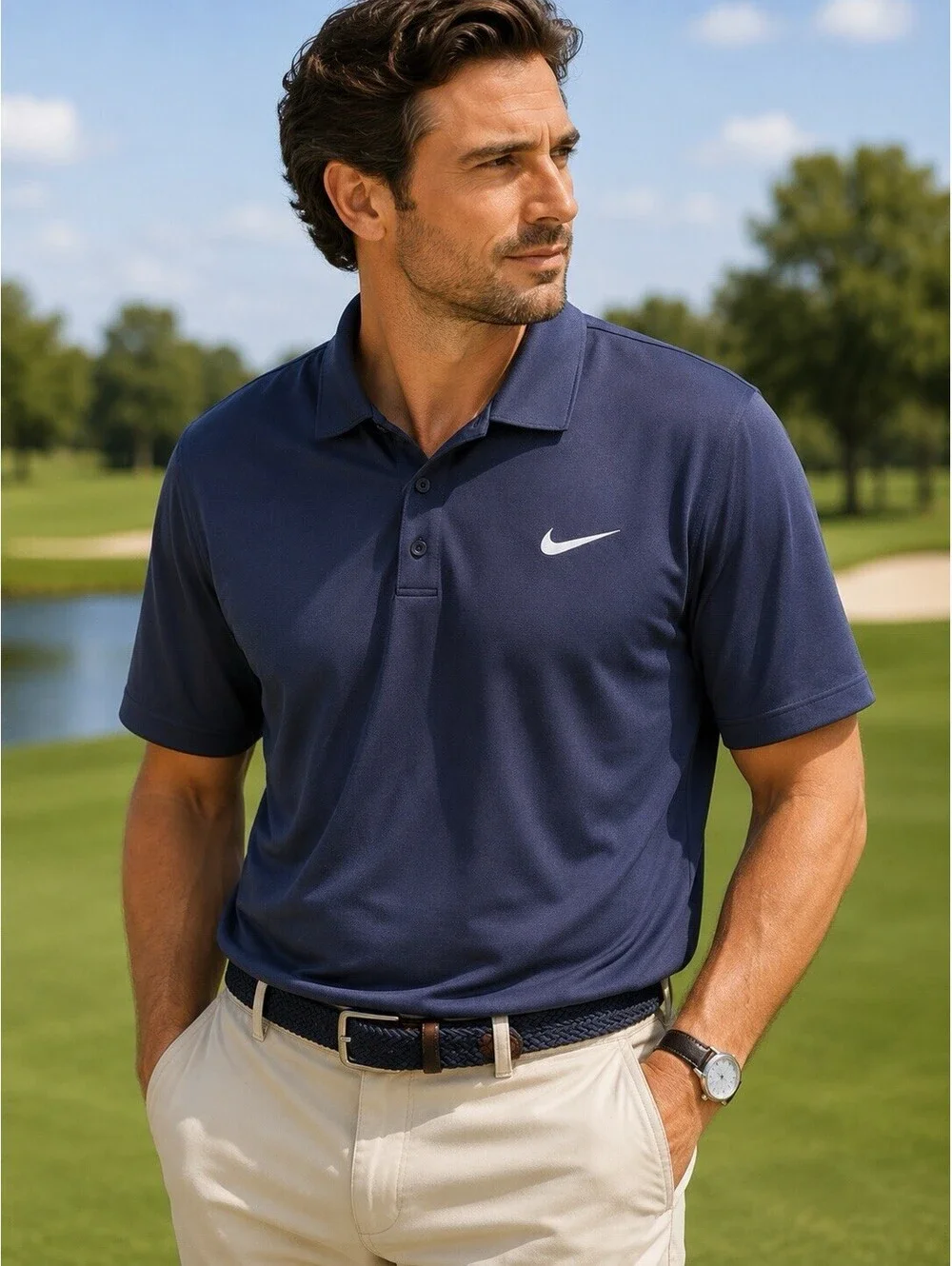 Nike Dri For Men’s Performance Polo Navy With White Swish Size XXL